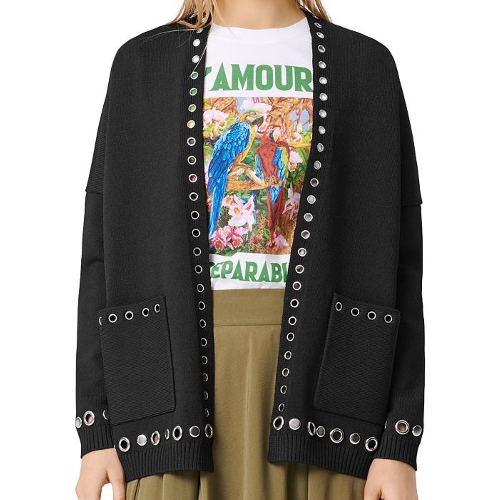 Maje Women’s Black Cardigan with Grommet detail, new with tags